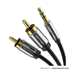 Kabel Vention AUX Audio 3.5mm male to 2 RCA Male 2M 2 Meter Black Metal High Quality Sound